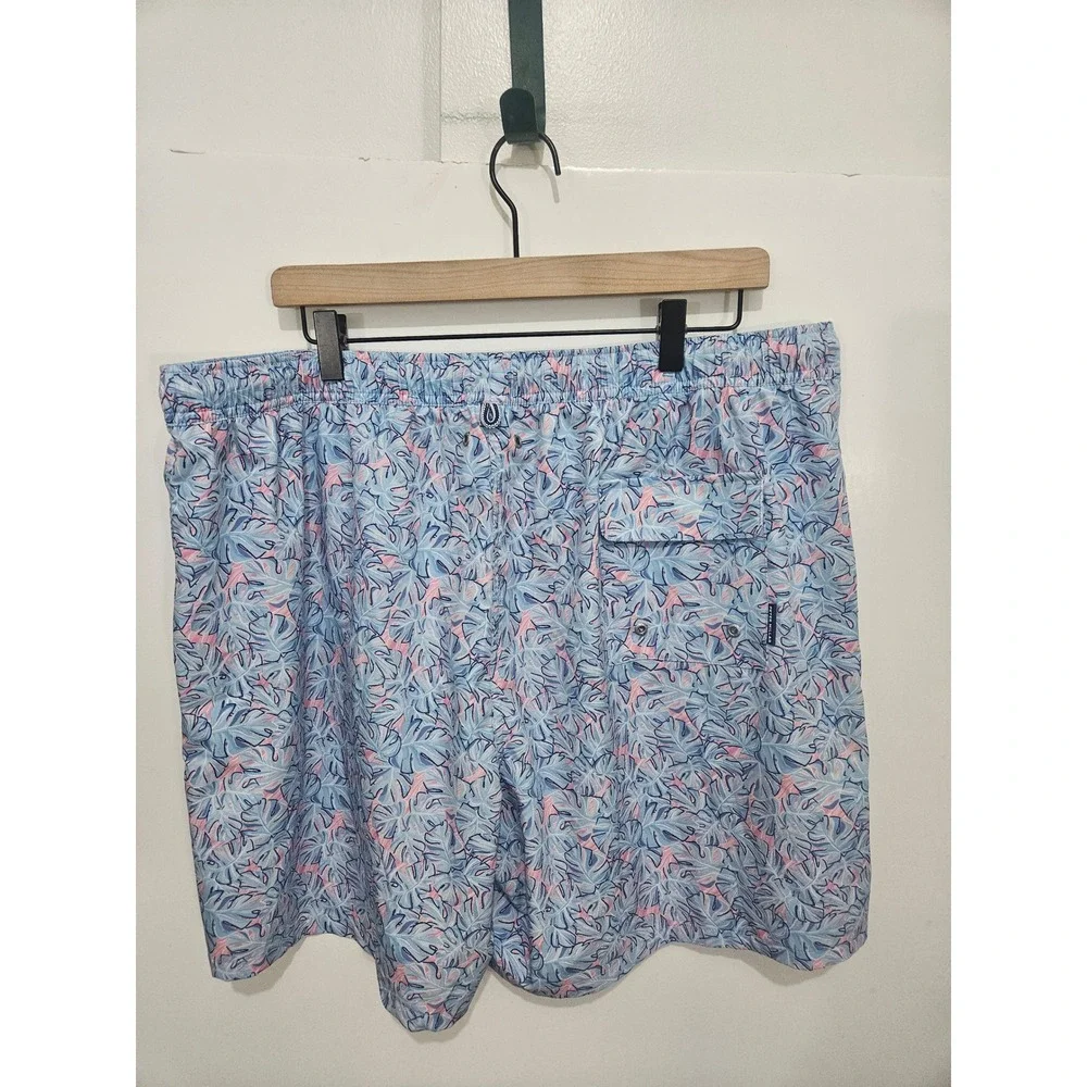 Peter Millar Mens XXL Swim Trunks Blue Pink Monstera Tropical Floral Mesh Liner